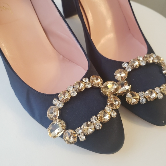 New ANNA F. Italian satin blue pumps, sz 38.5 - Picture 3 of 9